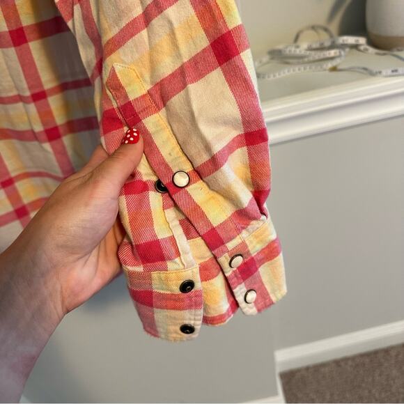 THE GREAT. Pink Yellow Cotton Plaid Western Flannel Top Small 1 - Picture 9 of 12